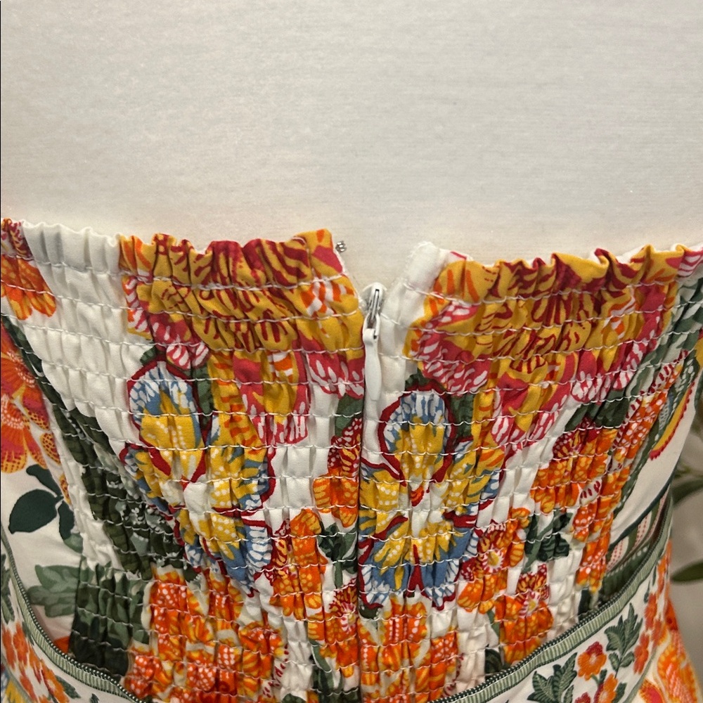 NWT Joie White Strapless Floral Dress with Orange, Yellow & Green - Picture 5 of 6